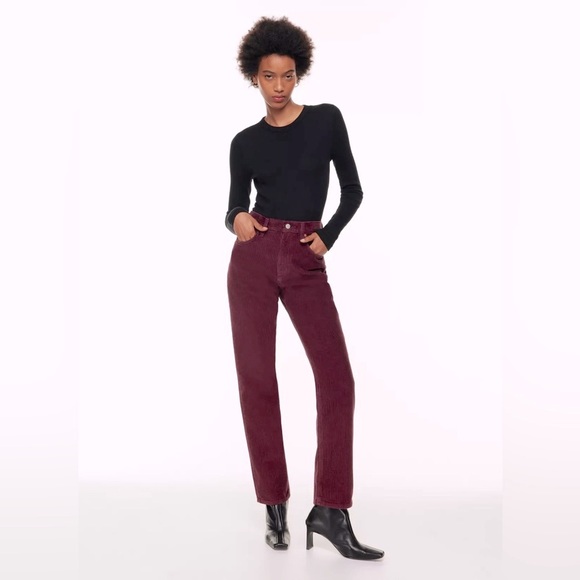 🍷 NWT ARITZIA 90s Joni High Rise Loose Corduroy Spiced Burgundy - Picture 2 of 10